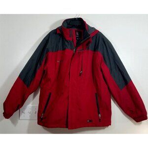 SwissTech Mens Winter Coat Size XL Red & Gray Hooded Full Zip Jacket